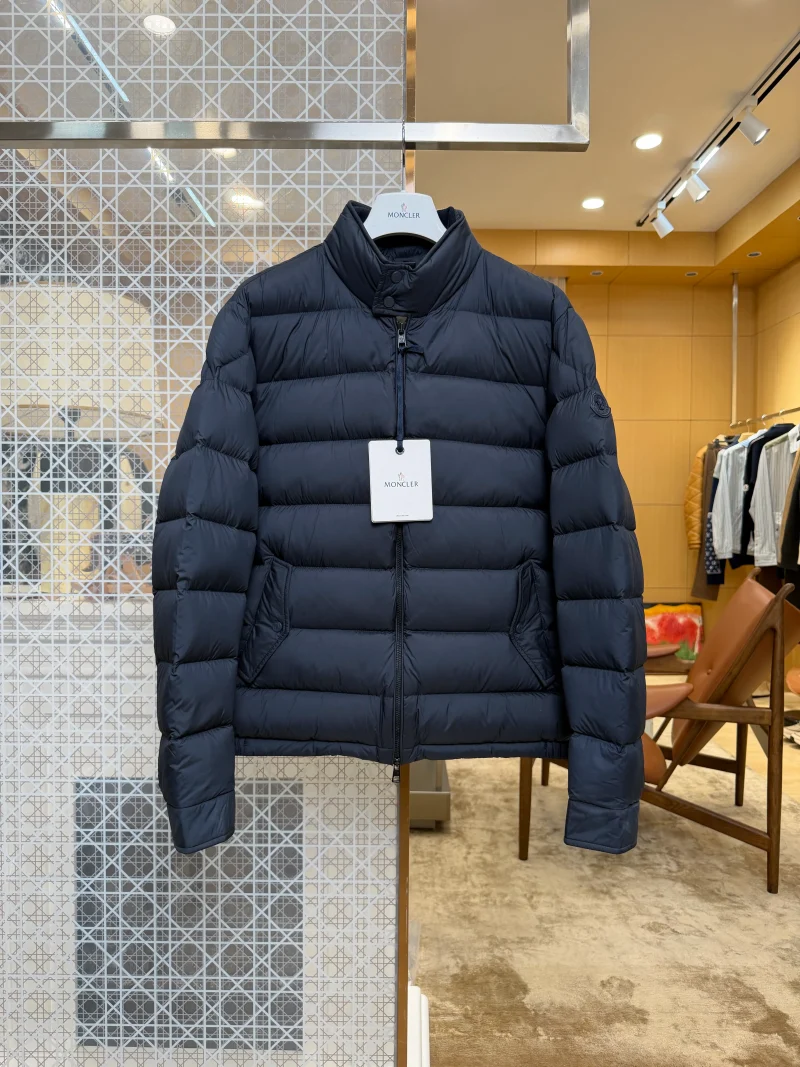 Mcler Leather Logo Stand Collar Quilted Down Jacket