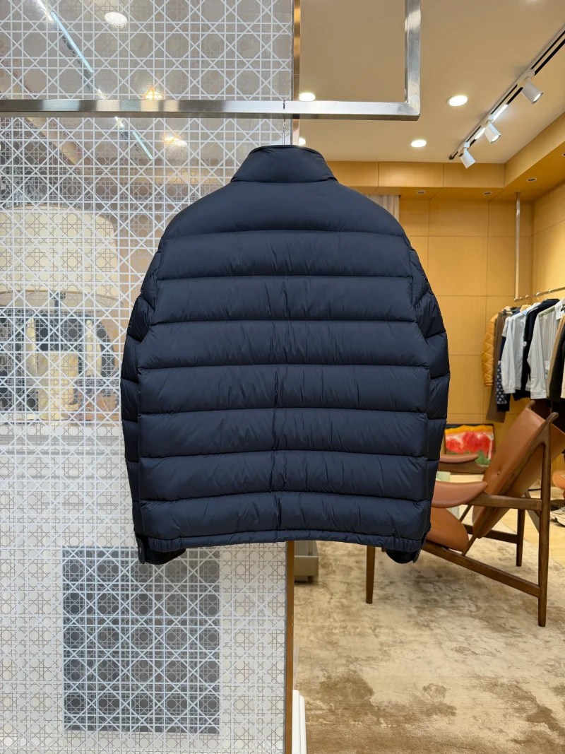 Back View Mcler Leather Logo Stand Collar Quilted Down Jacket