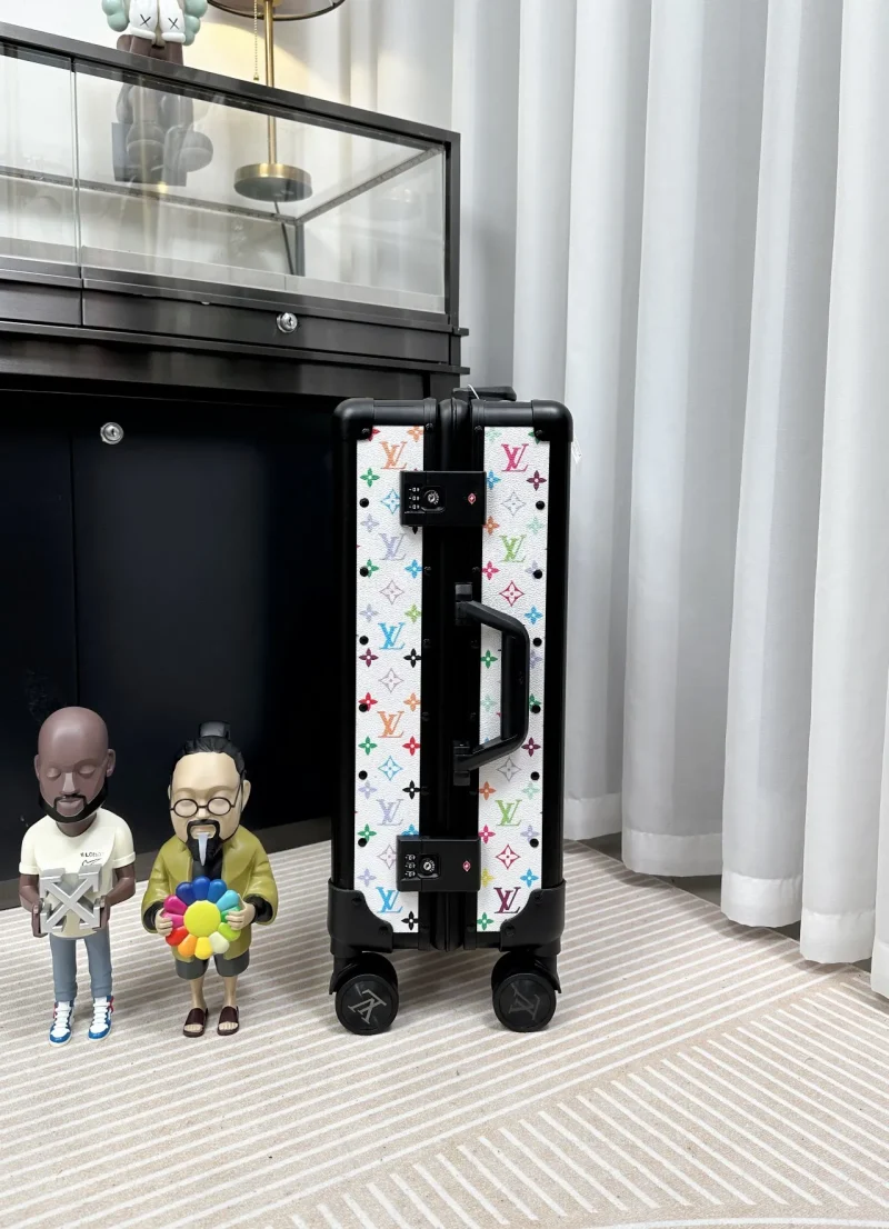 Multicolor monogram rolling luggage side view