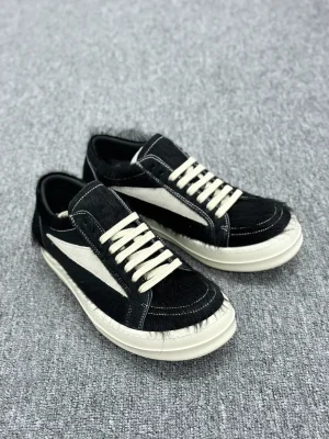 R 0wens Black Milk Hair-On Leather Vintage Low Sneakers Angeled View