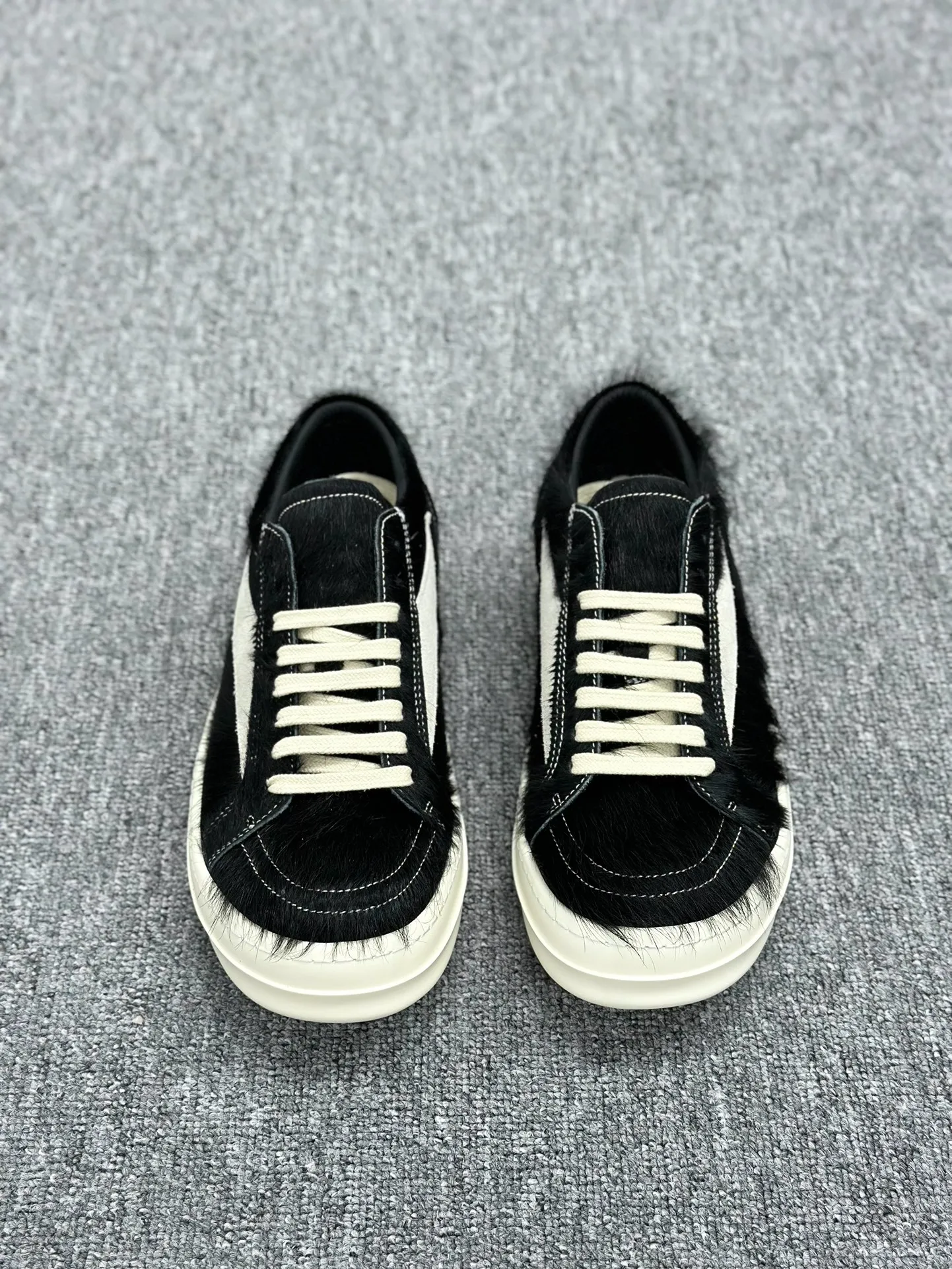 R 0wens Black Milk Hair-On Leather Vintage Low Sneakers