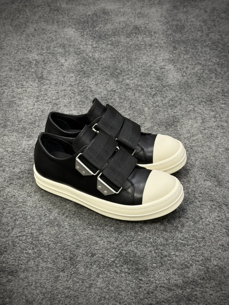 R 0wens Temple Strap Leather Low BlackMilk Sneakers Right Side View