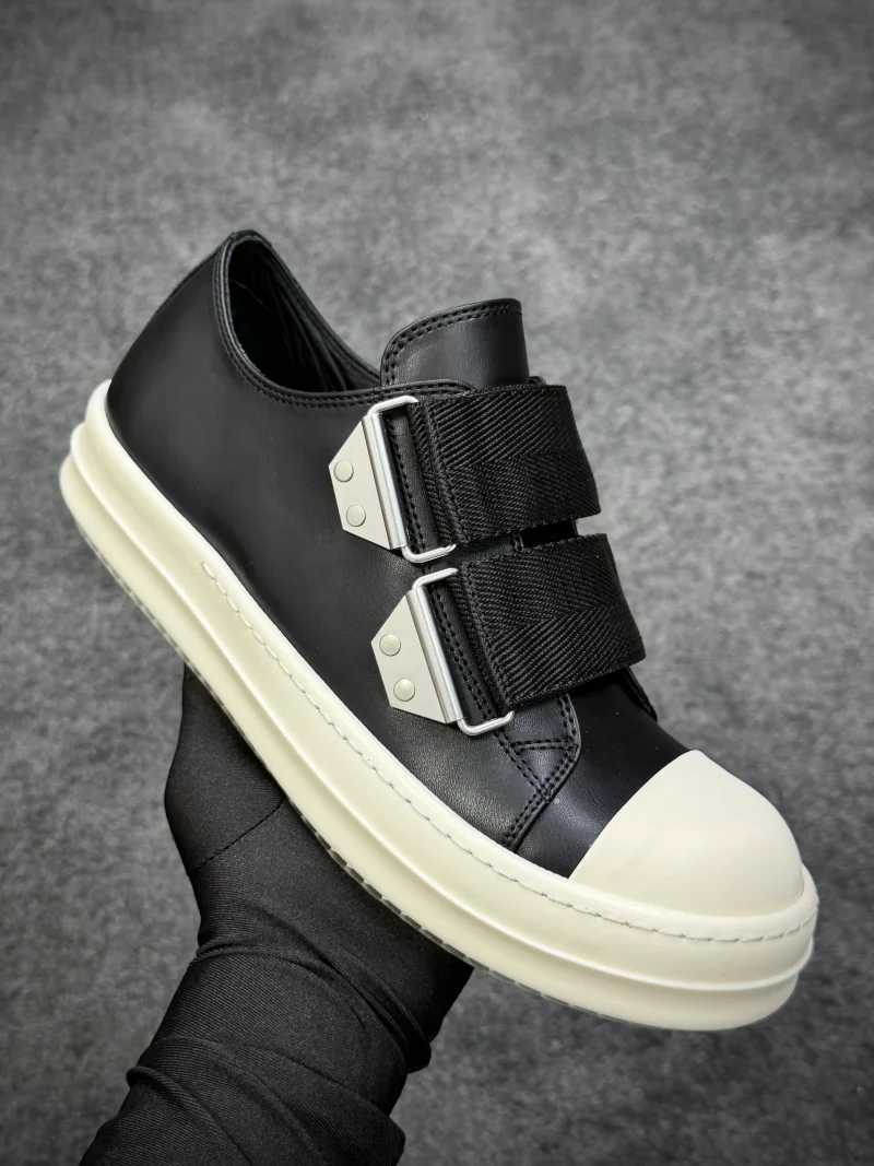 R 0wens Temple Strap Leather Low BlackMilk Sneakers Side View