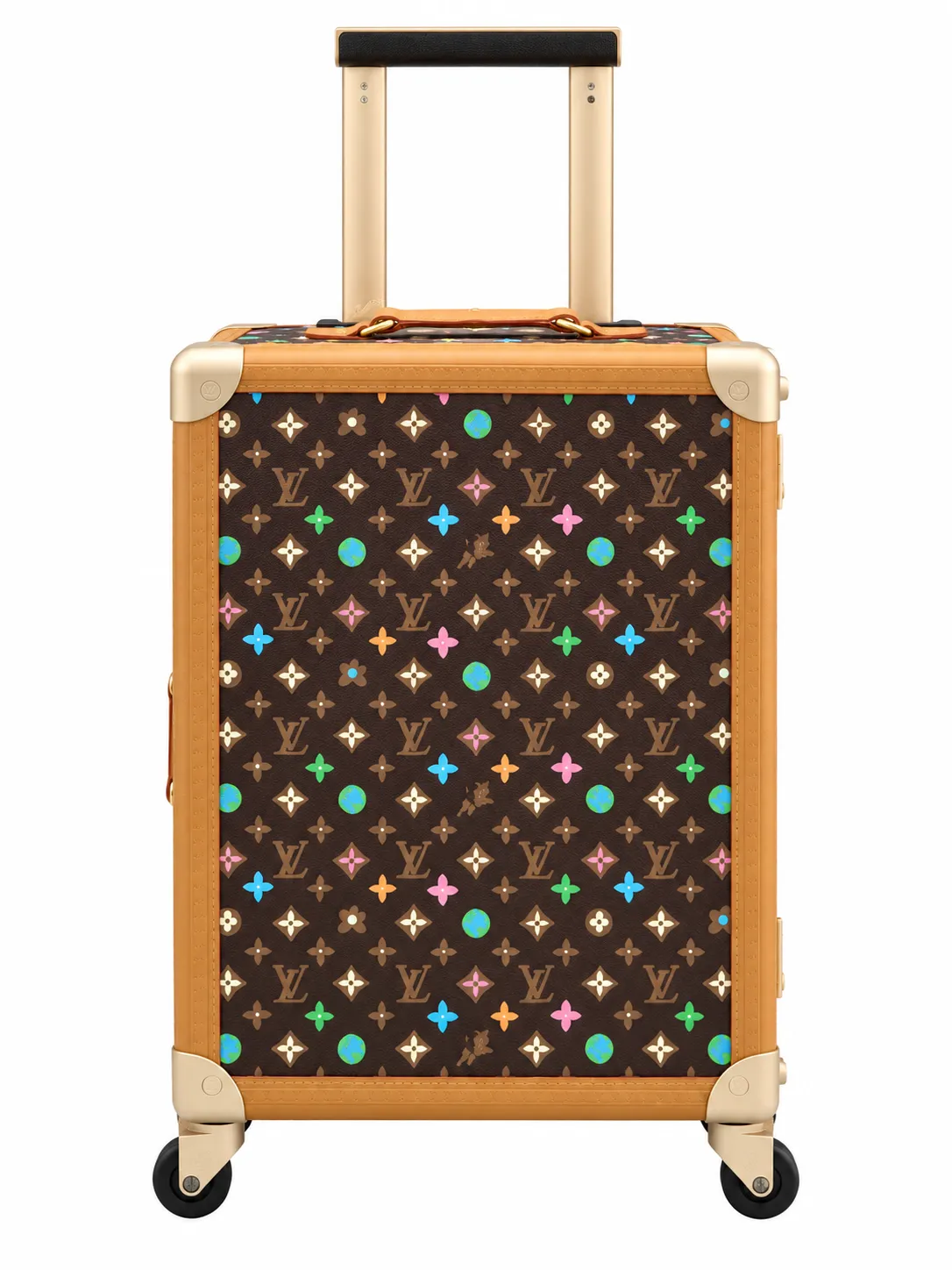 Brown Multicolor Monogram Rolling Trunk Front View