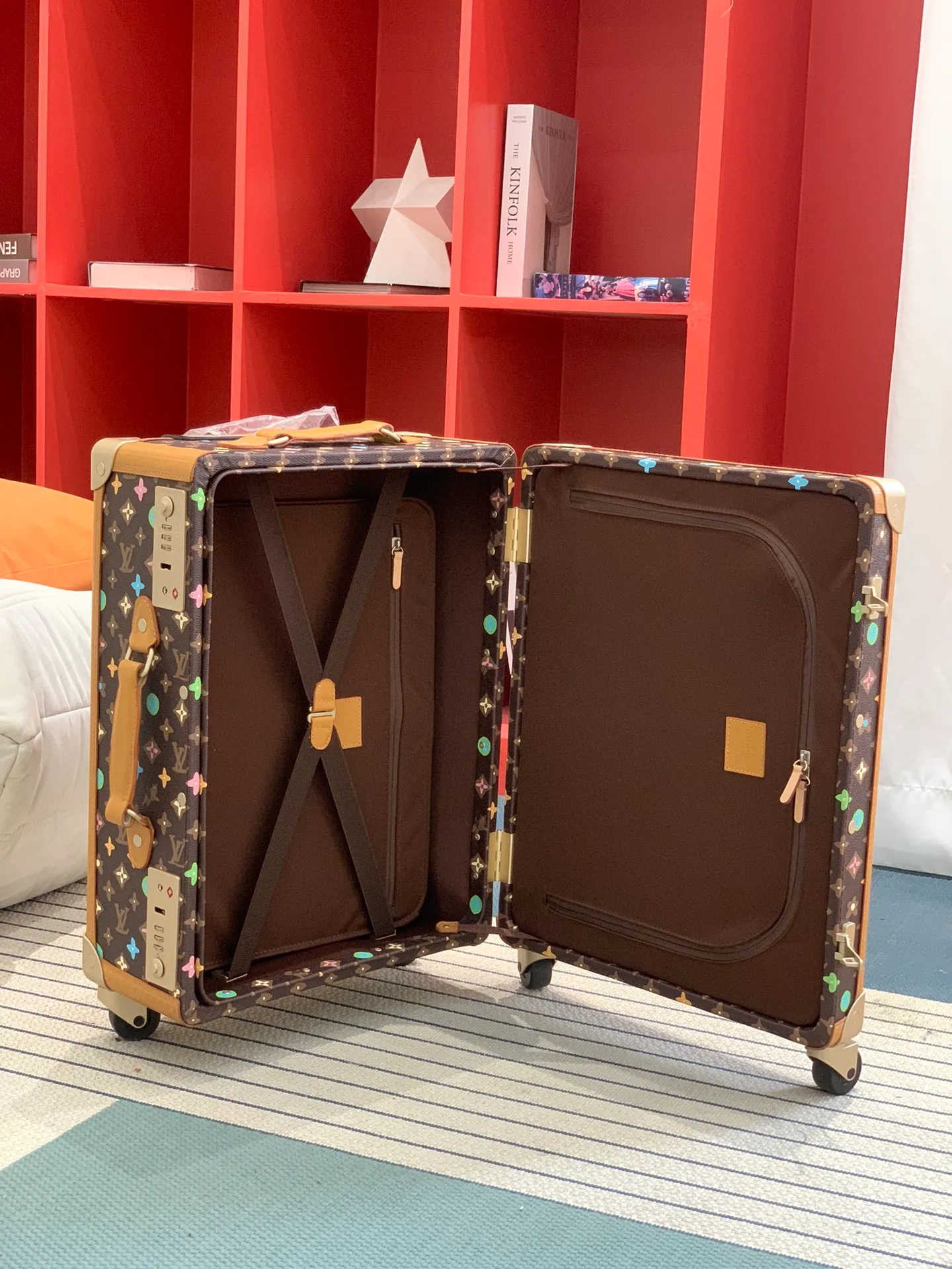 Brown Multicolor Monogram Rolling Trunk Open Interior