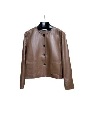 TR Minimalist Crew Neck Leather Jacket