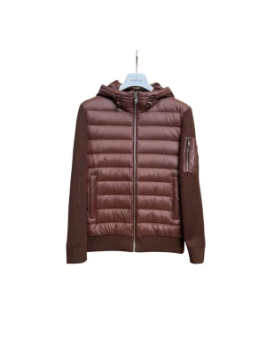 Triangle Logo Knit Sleeve Hooded Down Jacket
